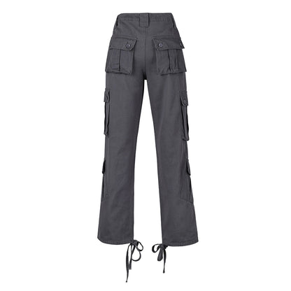 Cargo Jeans in High-Rise Multi-Pocket Utility Fit - dark grey back flat lay