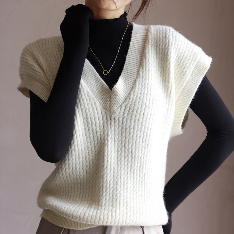 Top in Stretch Mock Neck with Ruffle Trim - black layered styling