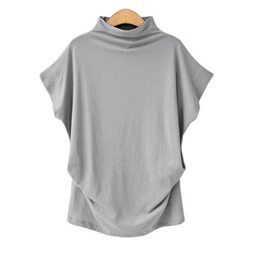 Tunic Top in Funnel-Neck Cotton with Drape Hem - Light gray front view
