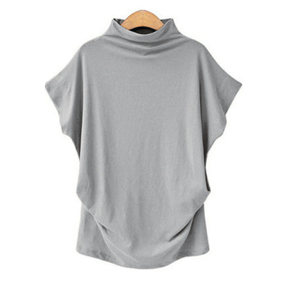 Tunic Top in Funnel-Neck Cotton with Drape Hem - Light gray front view