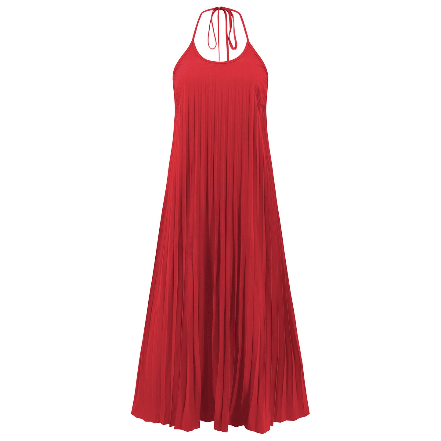 Maxi Dress in Pleated A-Line with Open Back - red flat lay front