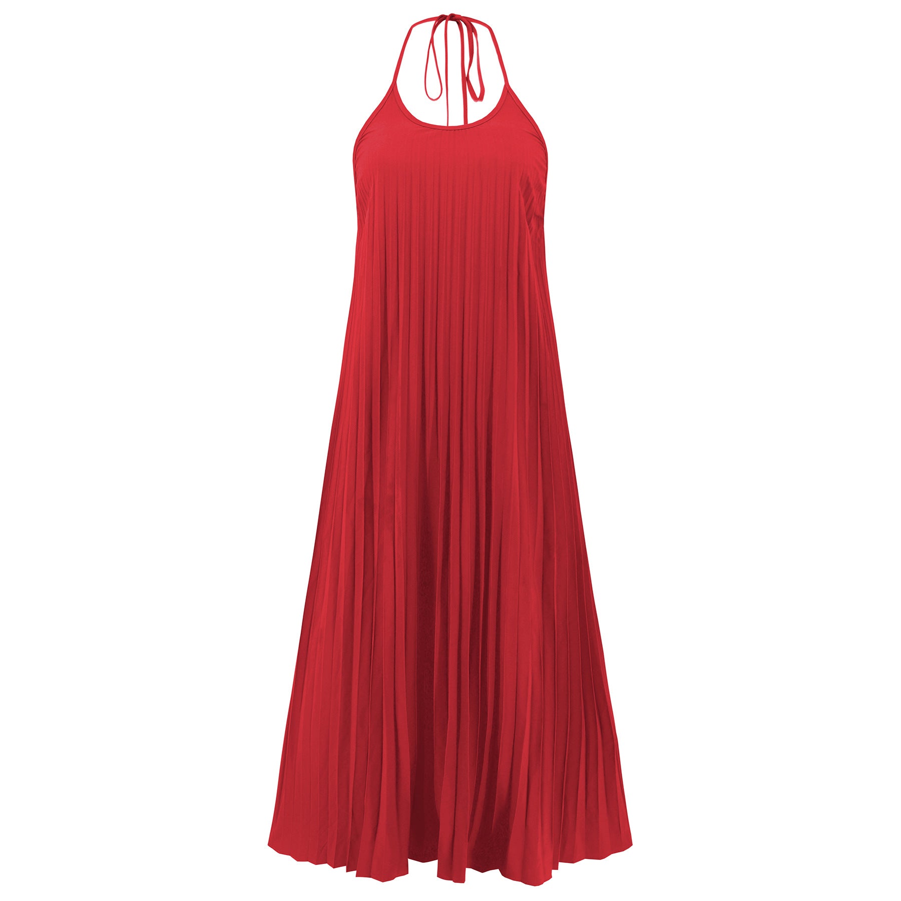 Maxi Dress in Pleated A-Line with Open Back - red flat lay front