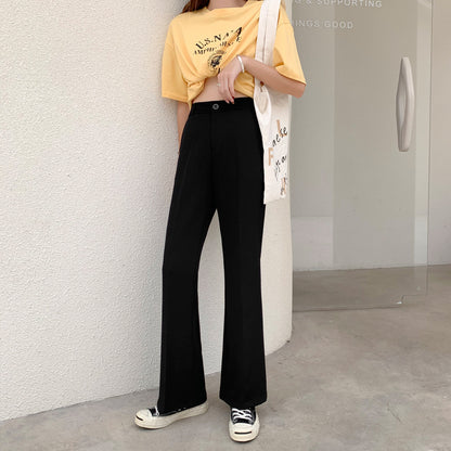 High-Waist Front-Slit Wide-Leg Trousers - black full-length front view