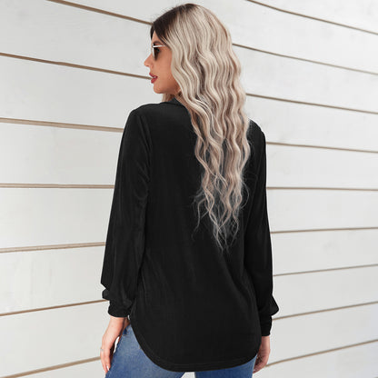 Shirt in Velvet Stripe with Relaxed Longline Fit - black back view
