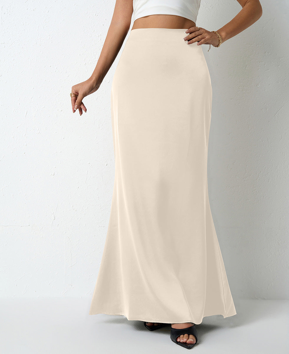 Maxi Skirt in Satin Bias Cut - Champagne front view
