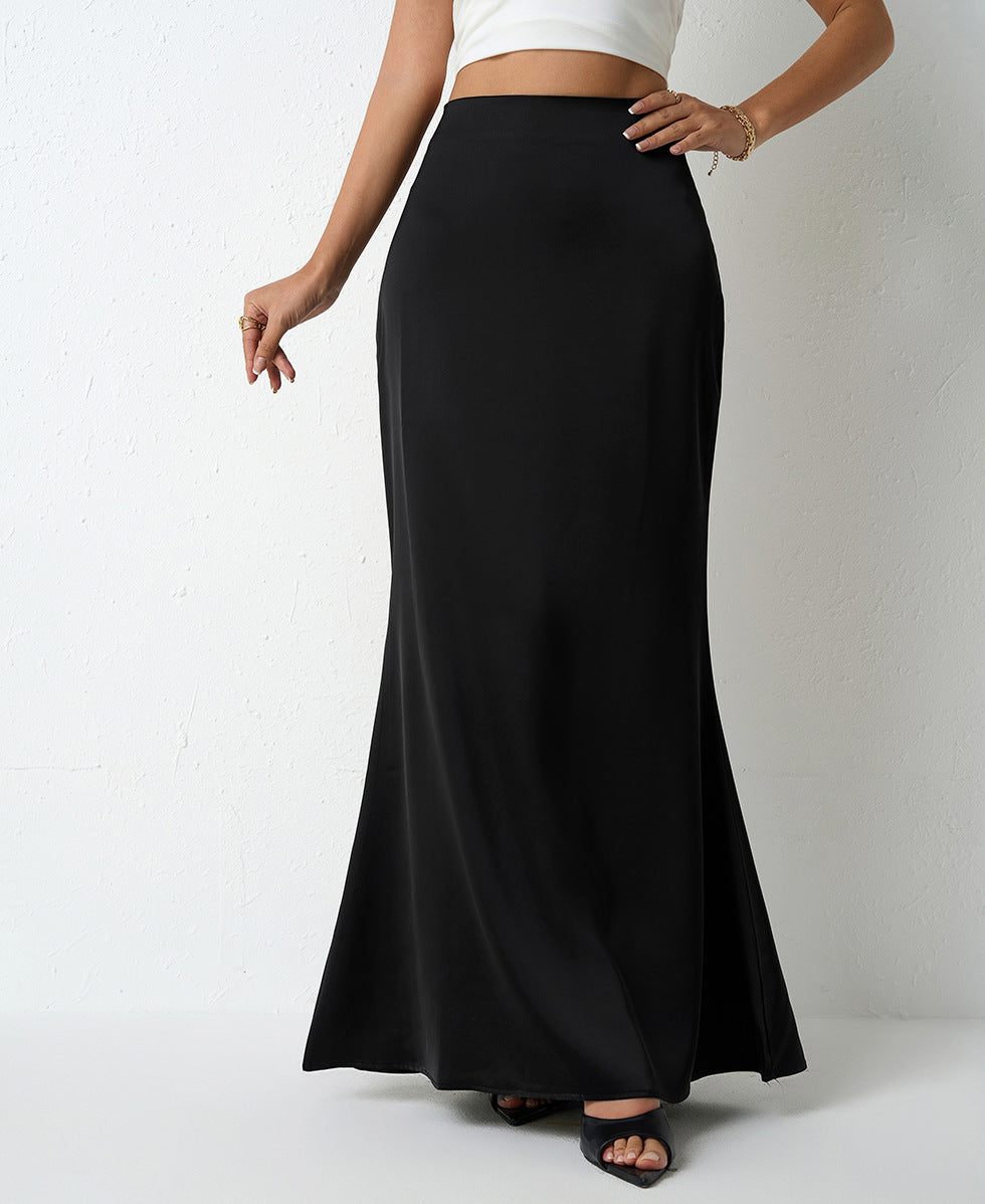 Maxi Skirt in Satin Bias Cut - Black front view