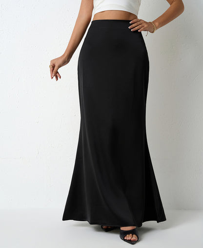 Maxi Skirt in Satin Bias Cut - Black front view