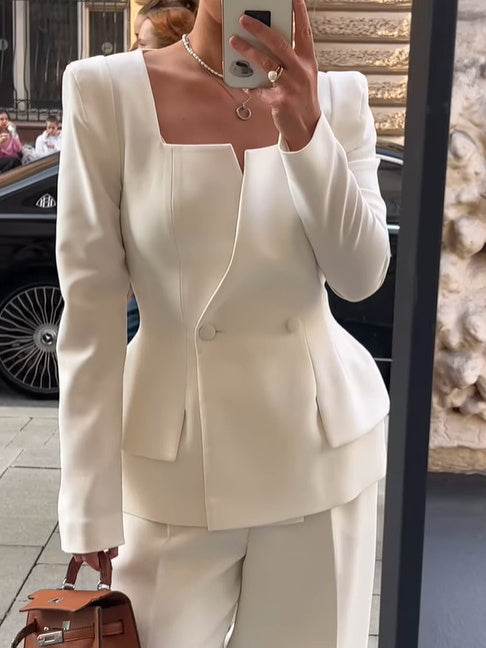 Square-Neck Tailored Blazer in White - white mirror front view