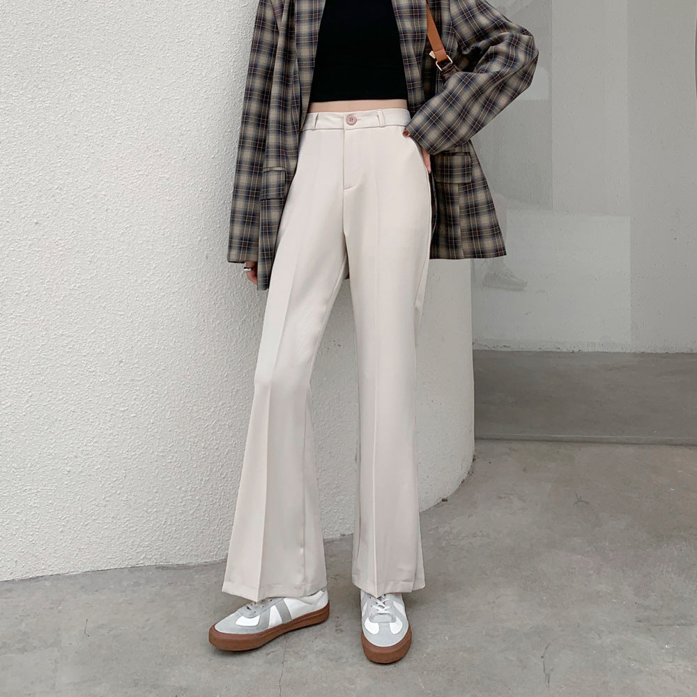 High-Waist Front-Slit Wide-Leg Trousers - apricot front slit hem detail