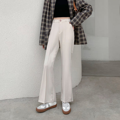 High-Waist Front-Slit Wide-Leg Trousers - apricot front slit hem detail