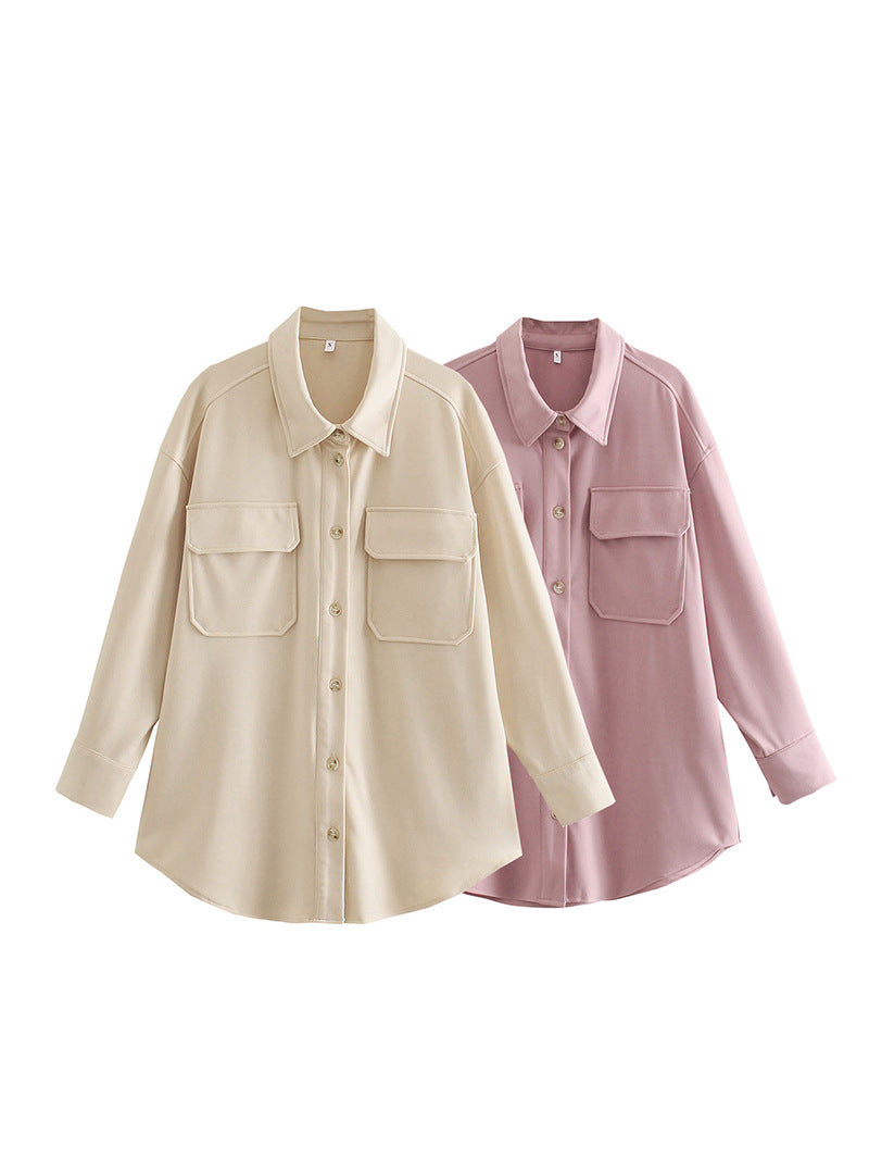Shirt Jacket in Beige & Dusty Pink with Longline Oversized Fit - beige and dusty pink colour options