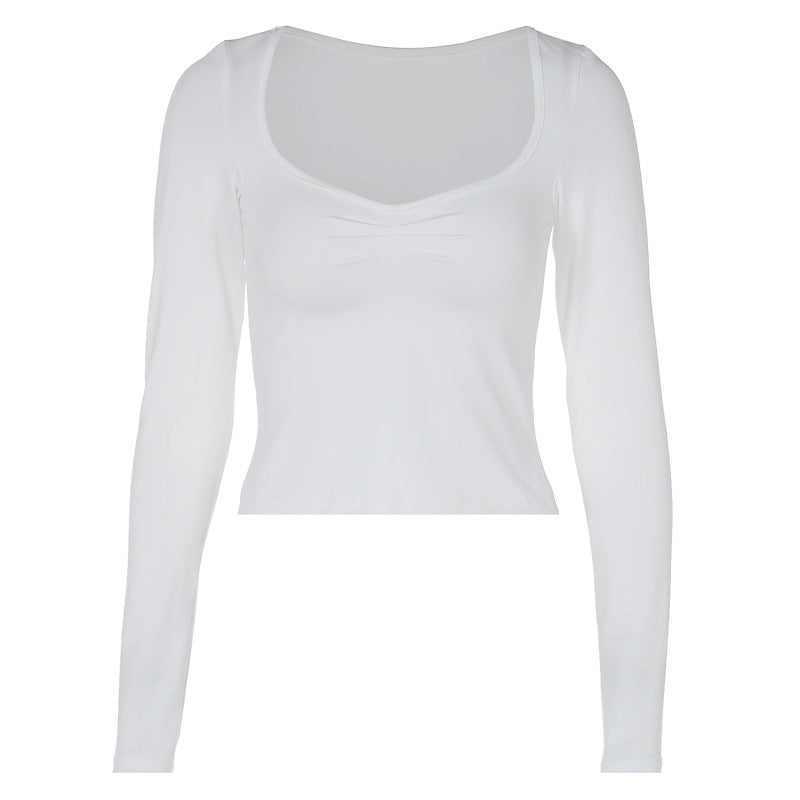 Long Sleeve Top in White with Sweetheart Neck - white front product shot