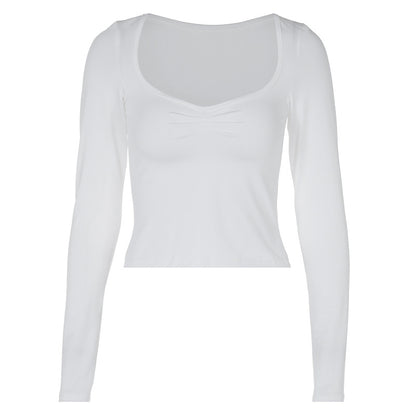 Long Sleeve Top in White with Sweetheart Neck - white front product shot