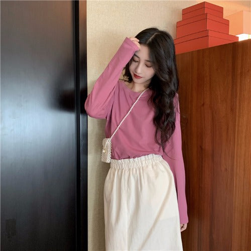Long-Sleeve T-Shirt in Relaxed Longline Fit - raspberry pink styling