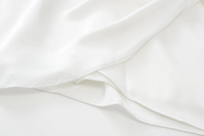 Mini Shirt Dress with Satin-Feel Drape Waist - white draped satin detail