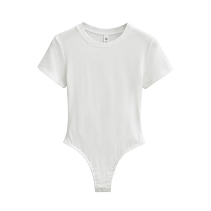 Bodysuit in Stretch Cotton with Short Sleeves - white front view