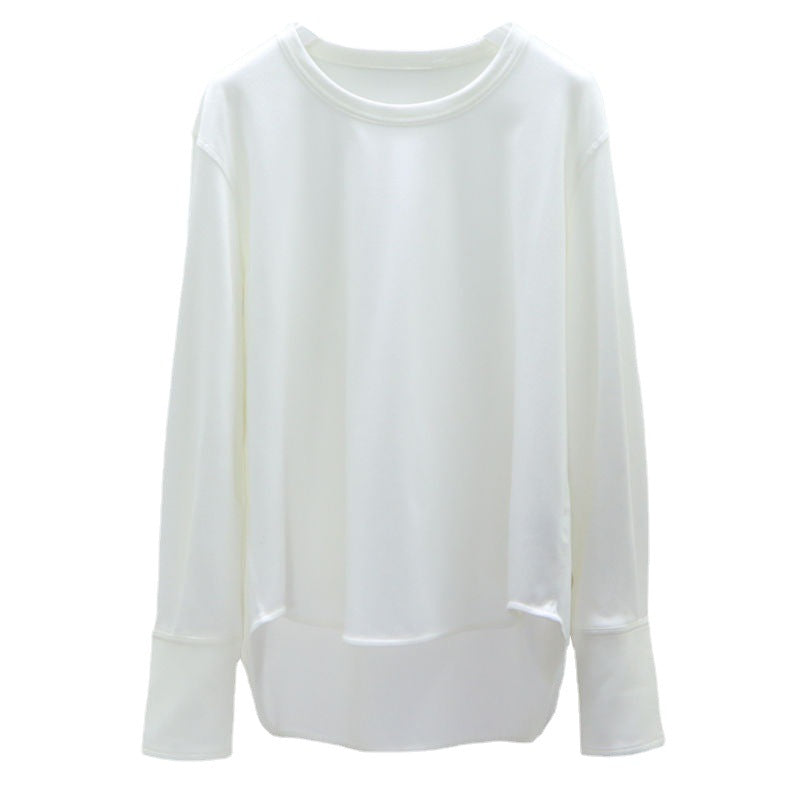 T-Shirt with Extended Cuffs for Layering - white front product shot