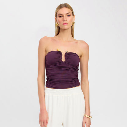 Bandeau Top with Agate Detail - purple full-length front