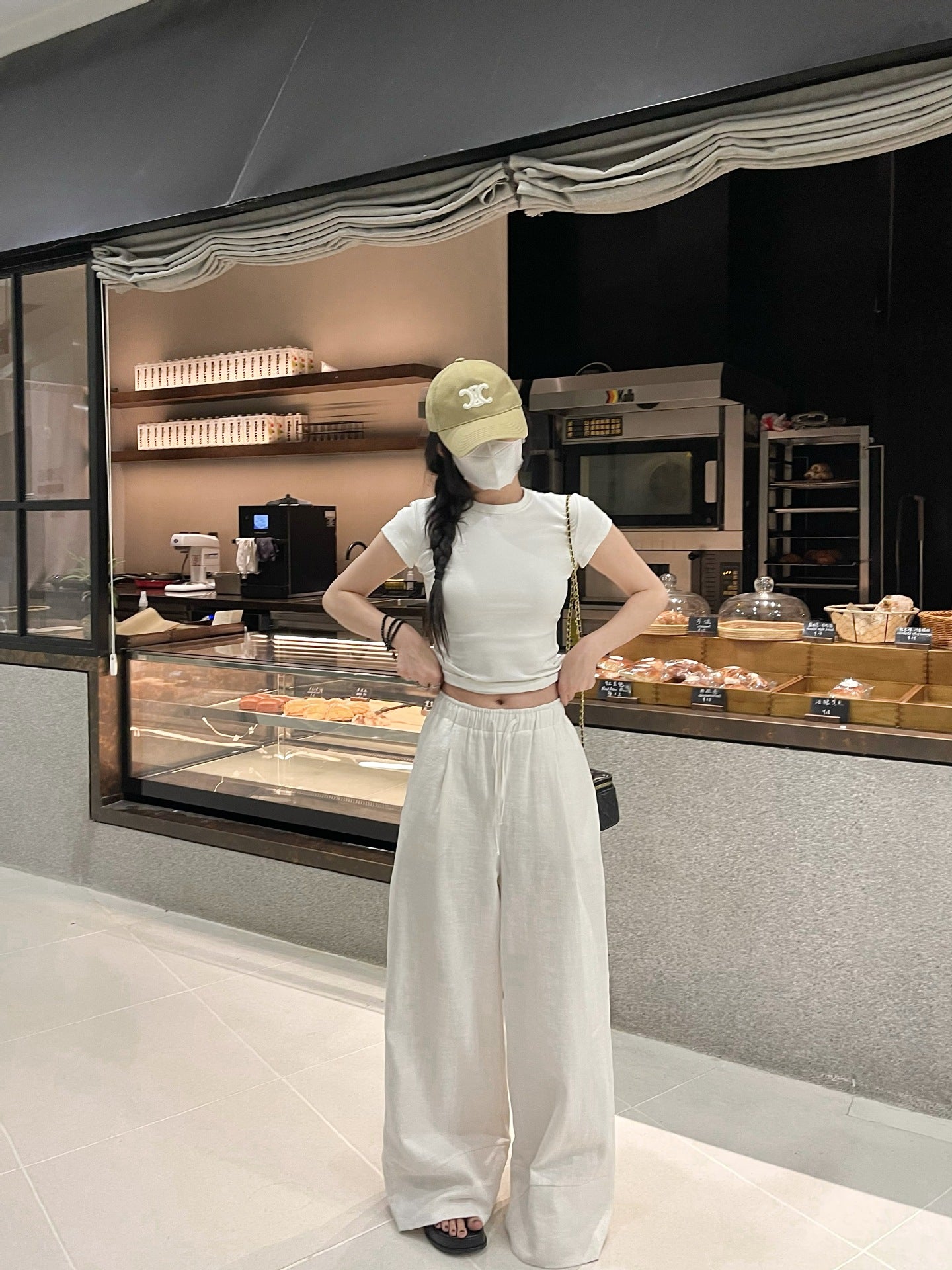 Wide-Leg Trousers in White Linen Blend - white full-length front view