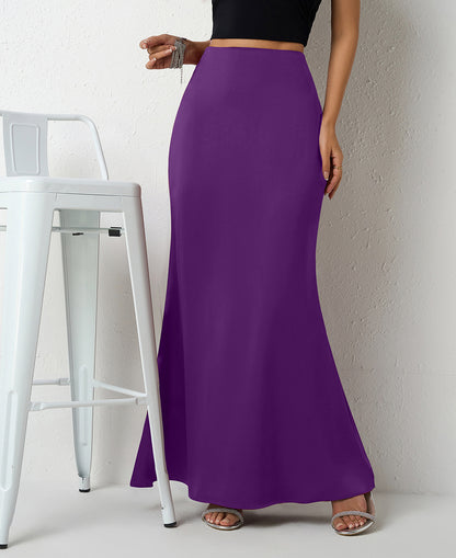Maxi Skirt in Satin Bias Cut - Purple front view with stool