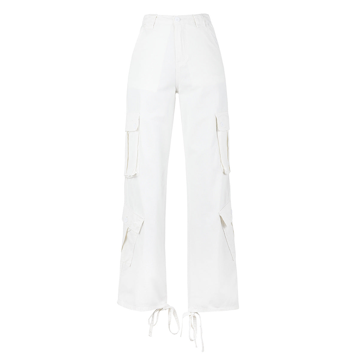 Cargo Jeans in High-Rise Multi-Pocket Utility Fit - white flat lay front