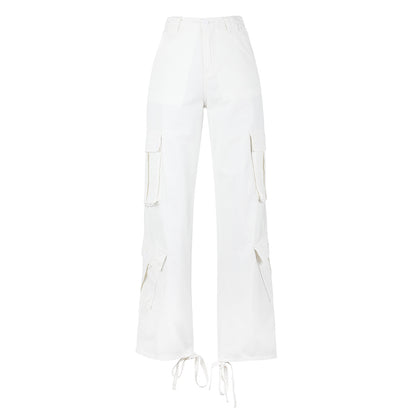 Cargo Jeans in High-Rise Multi-Pocket Utility Fit - white flat lay front