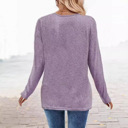 Knit Top in Lilac with Button-Shoulder Detail - soft lilac back view