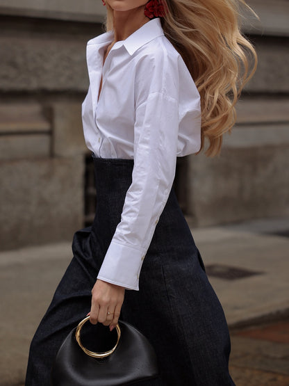 Dark-Wash High-Waist Wide-Leg Jeans - front torso and waist view