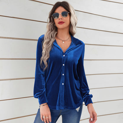Shirt in Velvet Stripe with Relaxed Longline Fit - royal blue front view