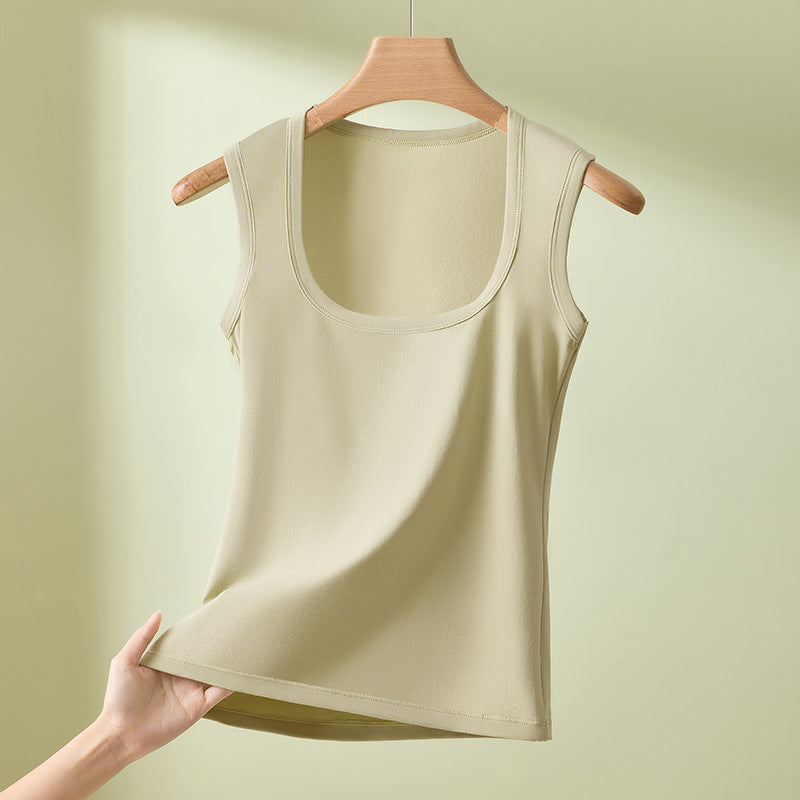Vest Top with Square Neck and Smoothing Fit - Soft green front view