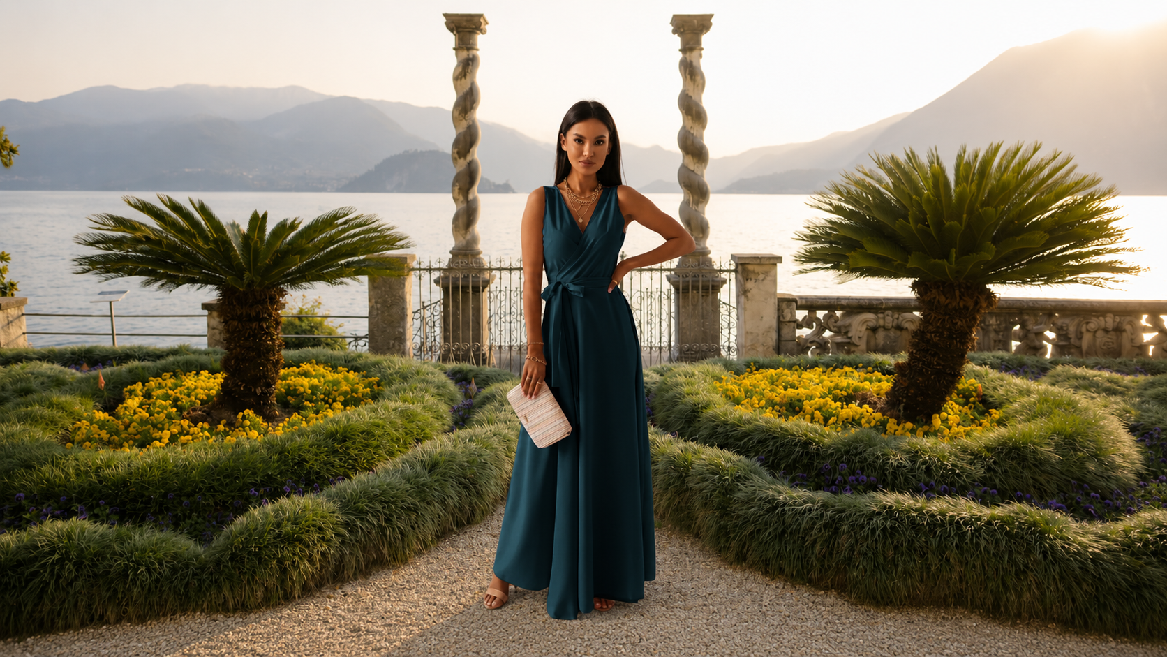 Maxi Dress with Wrap V-Neck and Tie Waist